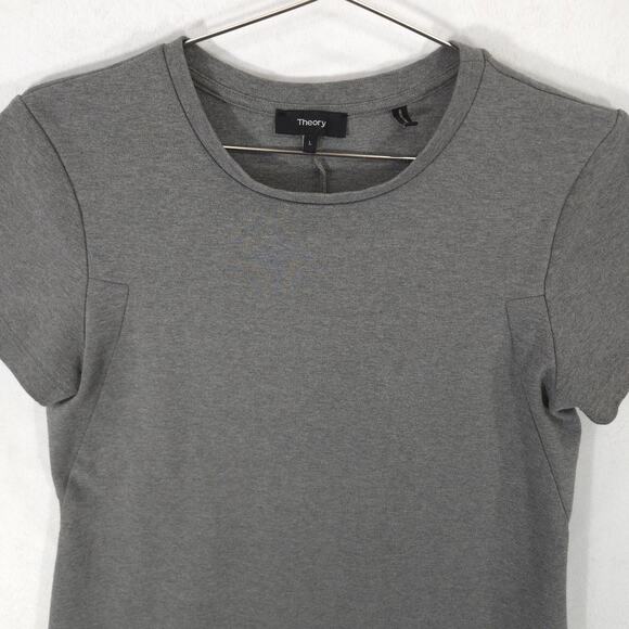 Theory T Shirt Dress Womens L Gray Heather Short Sleeve Pullover Casual Preppy - Picture 2 of 7